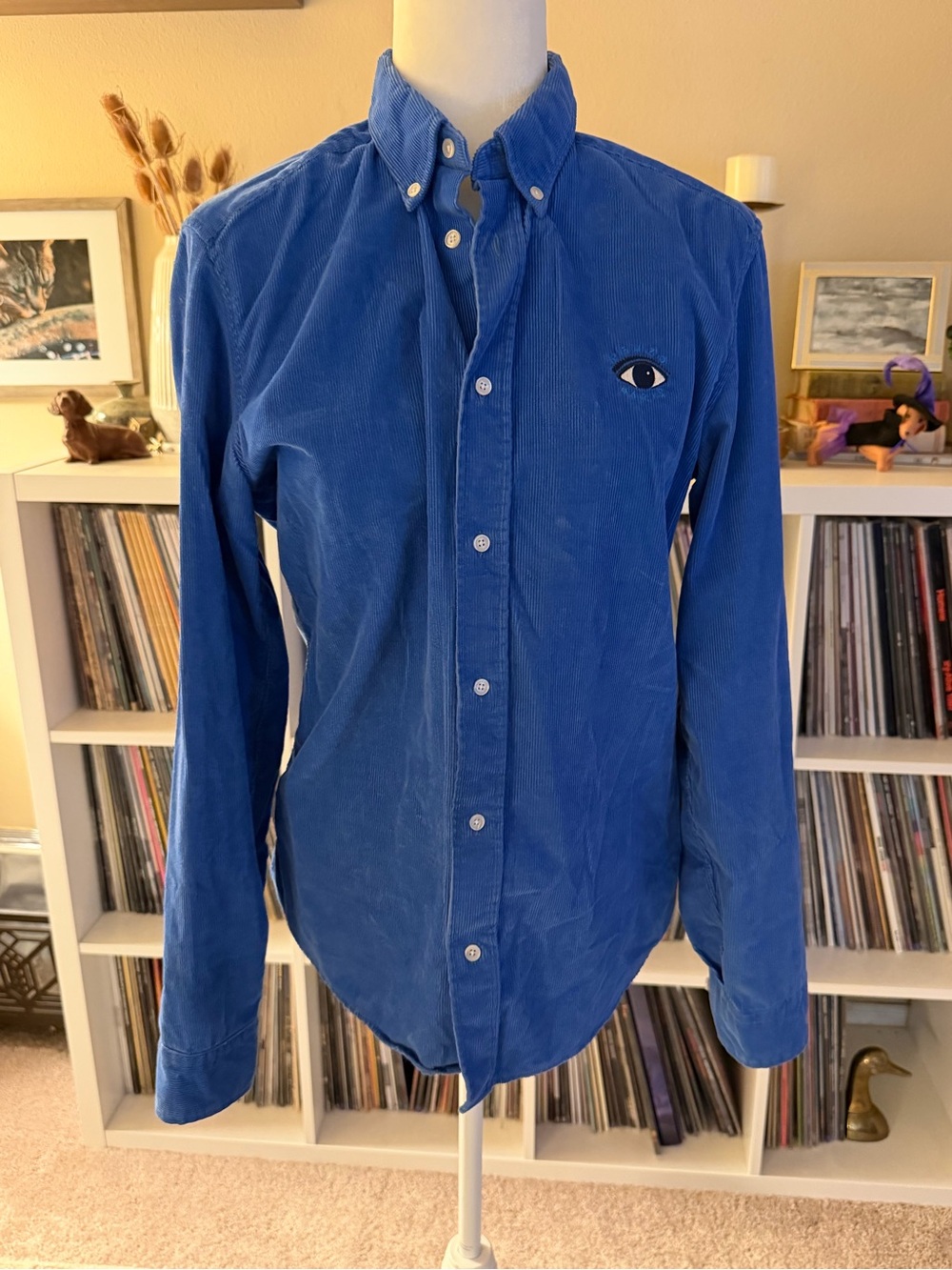 Kenzo Paris Medium Blue Corduroy Slim Fit Button Down Shirt